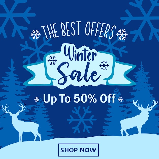 Flat Winter Sale Social Media Banner Illustration