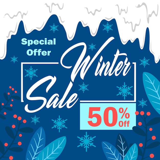 Flat Winter Sale Social Media Banner Illustration