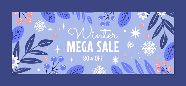 Flat winter sale social media cover template