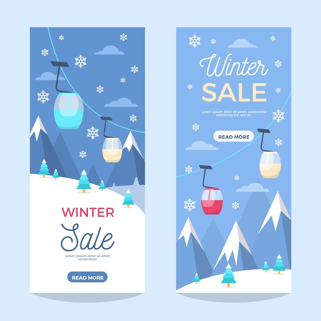 Flat winter sale vertical banners