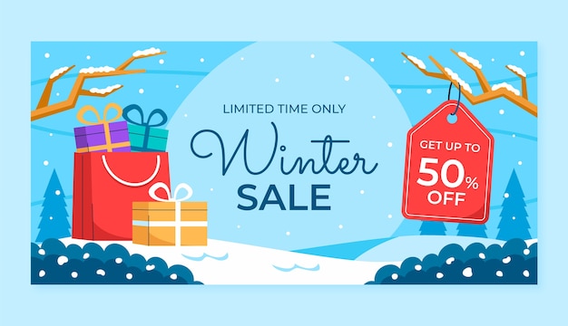 Vector flat winter season celebration horizontal sale banner template