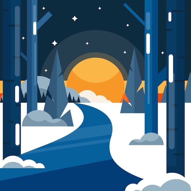 Vector flat winter solstice illustration