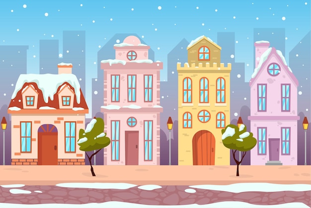 Flat winter town Cityscape scenery background