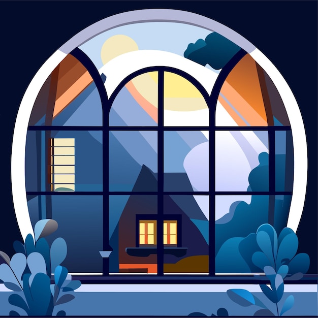 Flat winter window illustration or clear house window illustration