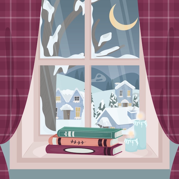 Vector flat winter window illustration