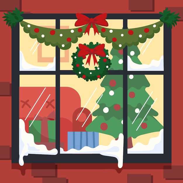 Vector flat winter window illustration