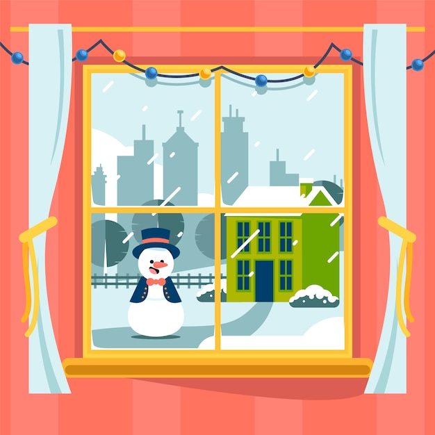 Vector flat winter window illustration