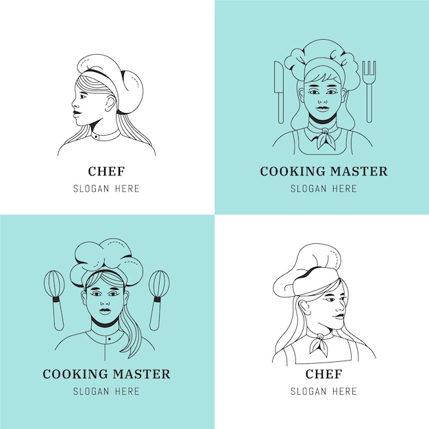 Flat woman chef logo collection