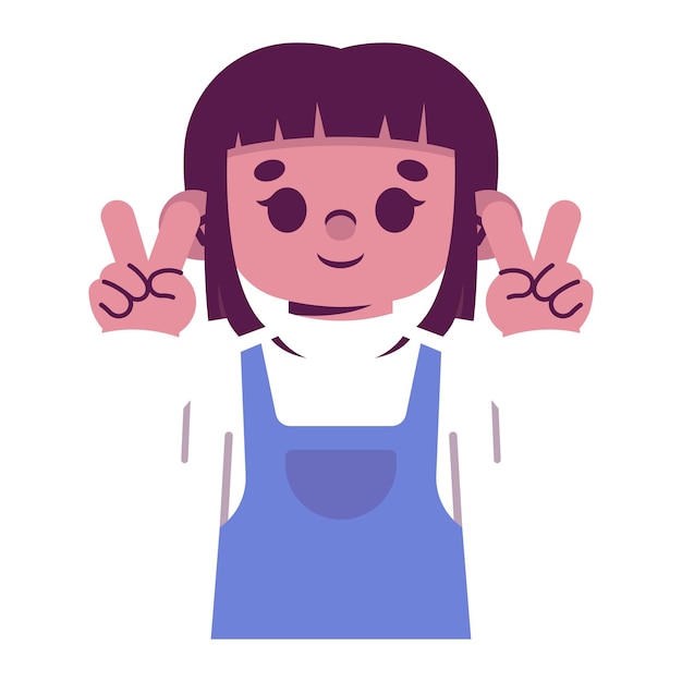 Flat Woman Illustration with Peace Sign