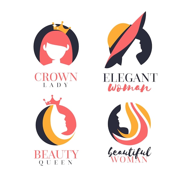 Vector flat woman logo collection