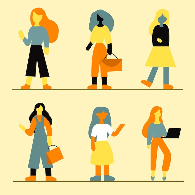 Vector flat woman ootd work in office set vector design