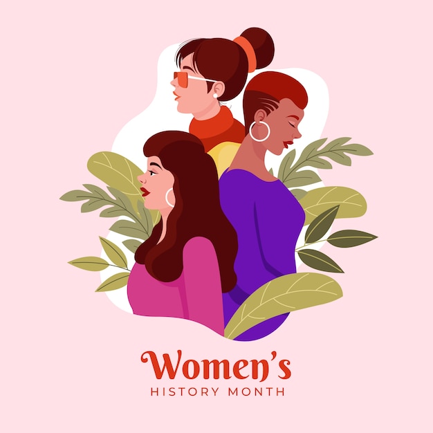 Vettore illustrazione del mese della storia delle donne piatte
