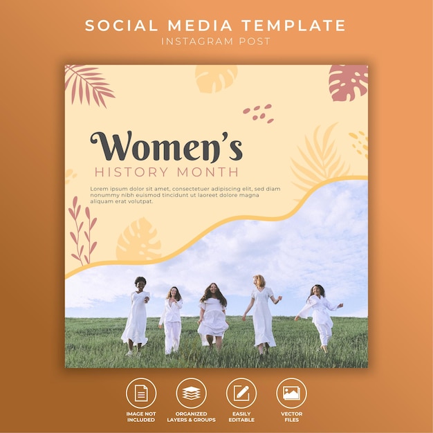 벡터 평면 여성 역사의 달 소셜 미디어 게시물 템플릿