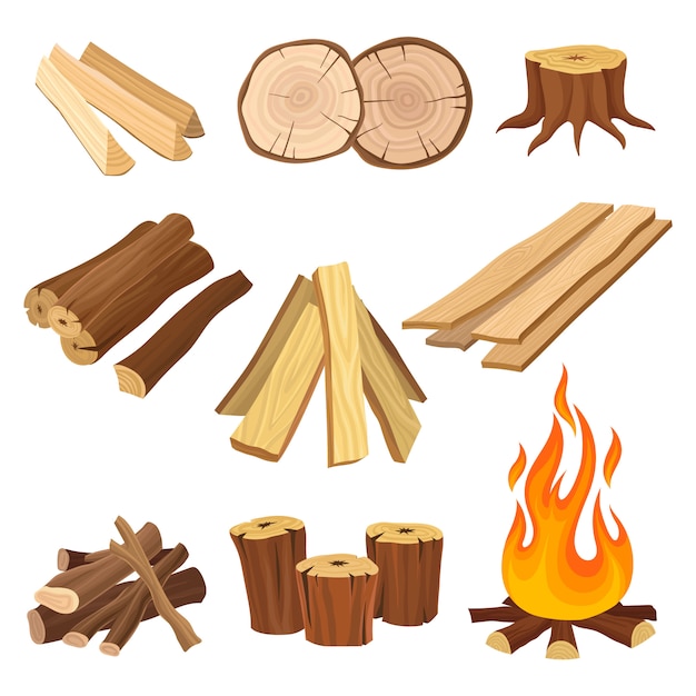 Vector flat  wooden set  illustration isolated