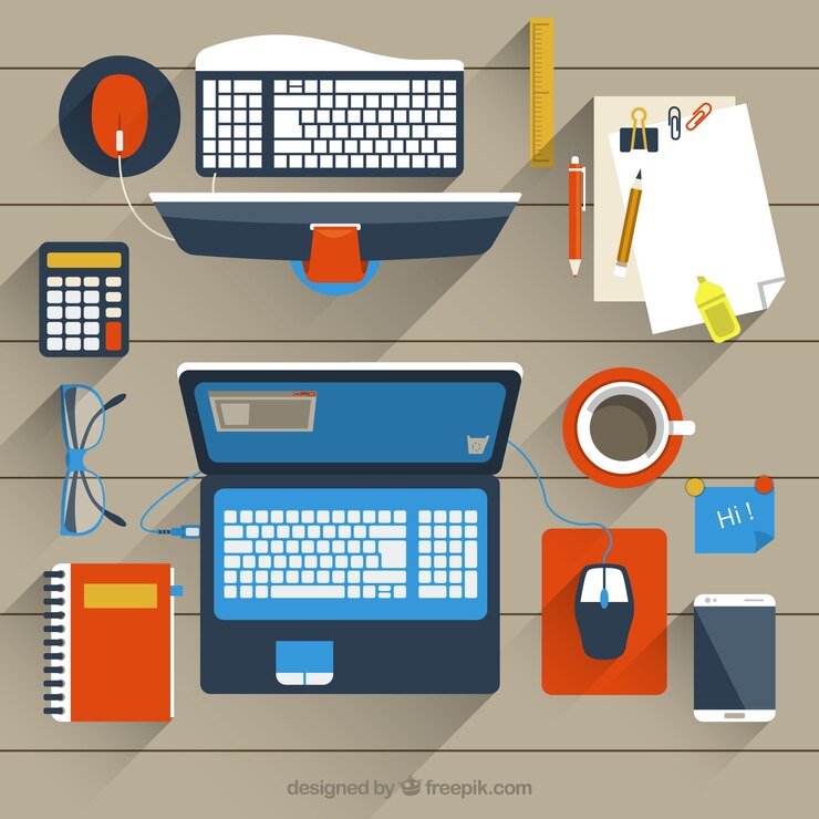 Vector flat workplace in top view