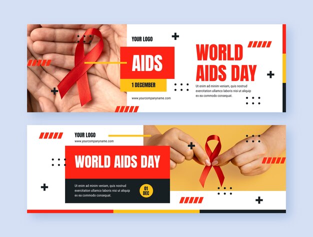 Vettore set di banner orizzontali piatto per la giornata mondiale dell'aids