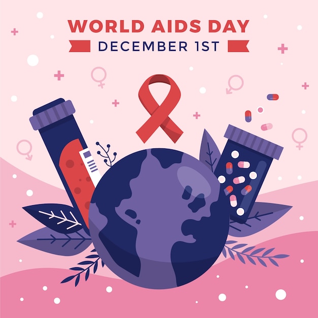 Vector flat world aids day illustration