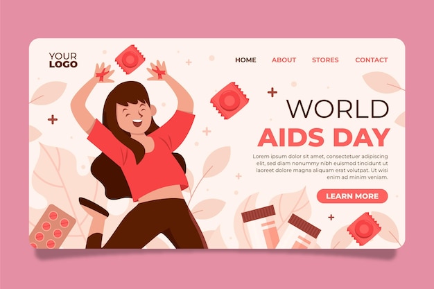 Flat world aids day landing page template