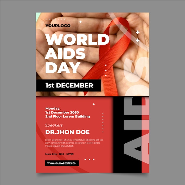 Flat world aids day vertical poster template