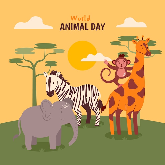 Vector flat world animal day illustration