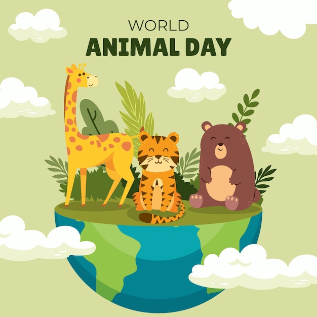 Flat world animal day illustration
