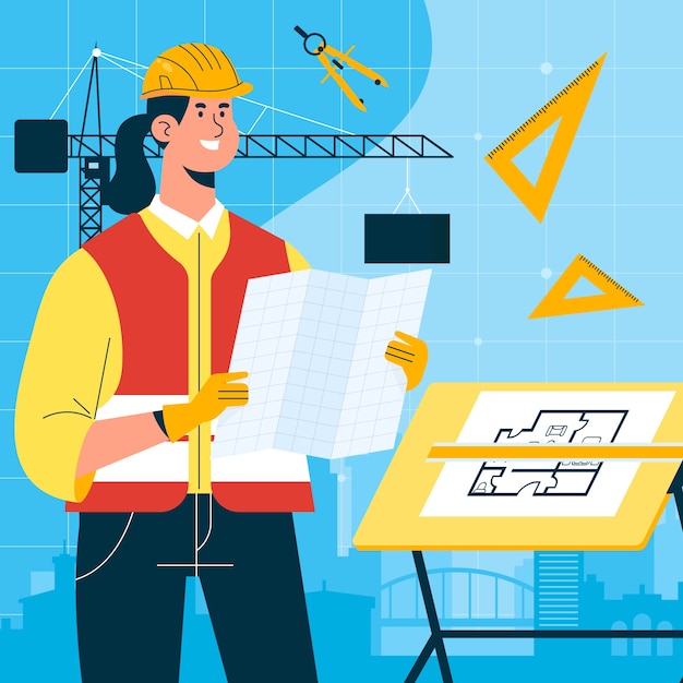 フラット世界建築の日イラスト