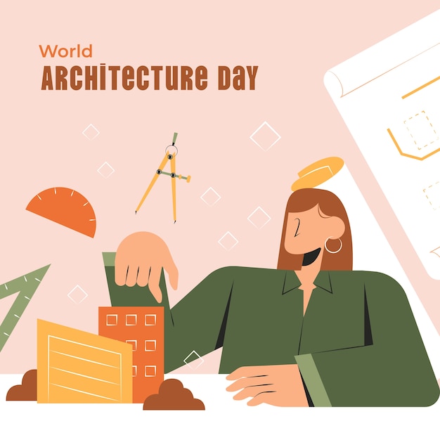 Vector flat world architecture day illustration