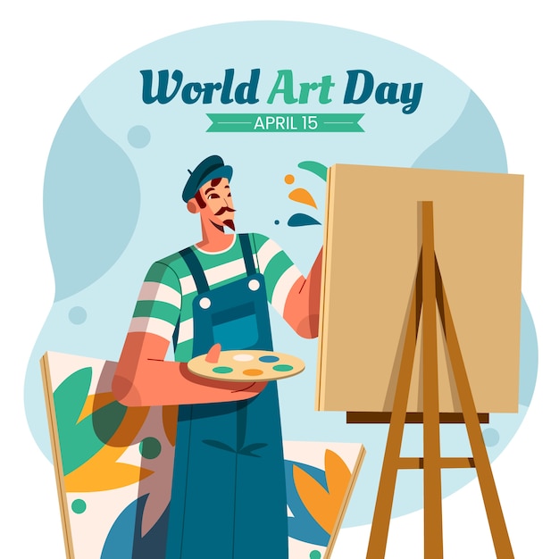 Flat world art day illustration