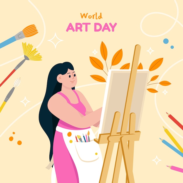 Flat world art day illustration