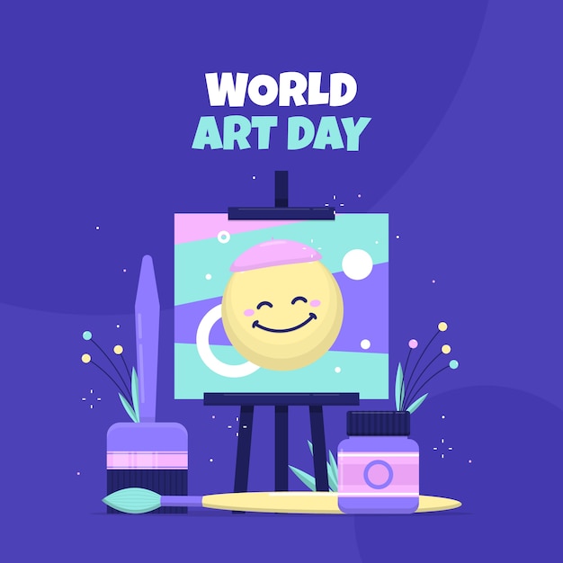 Flat world art day illustration