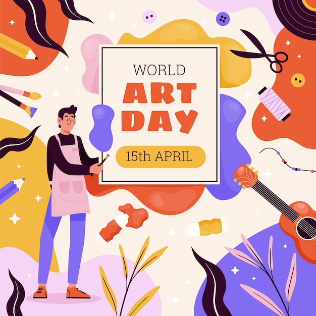 Flat world art day illustration