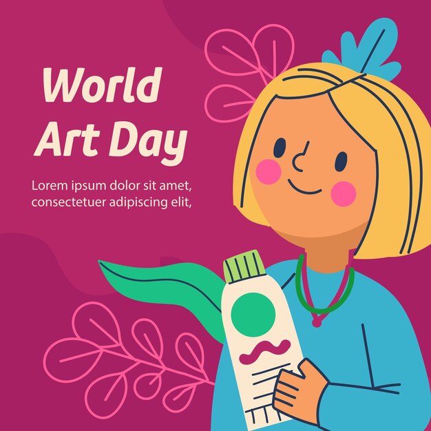 Vector flat world art day instagram posts collection