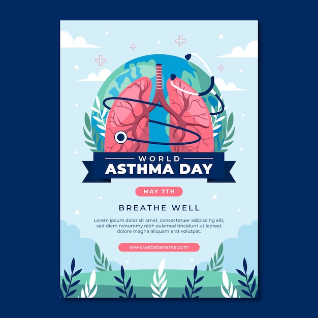 Flat world asthma day vertical poster template