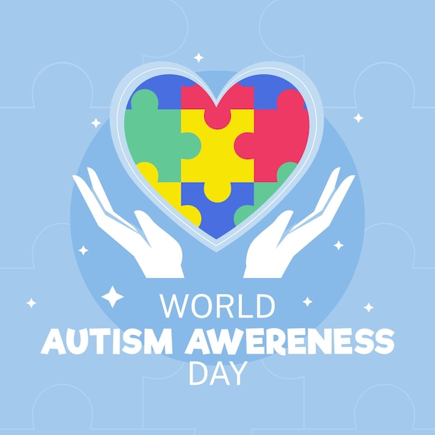 flat world autism awareness day illustration with puzzle pieces
