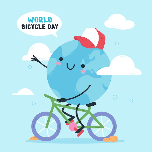 Vector flat world bicycle day illustration with earth planet