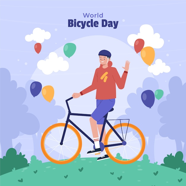フラットな世界自転車デーのイラスト