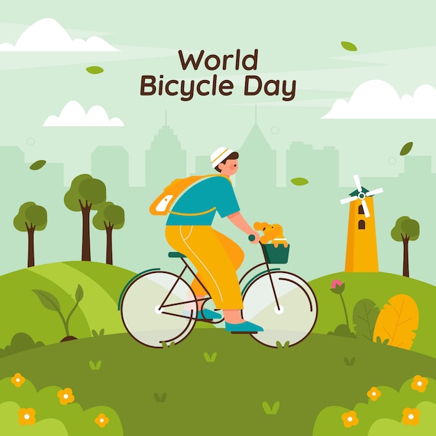 Vector flat world bicycle day illustration