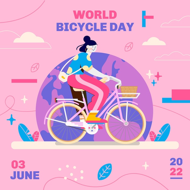 Flat world bicycle day illustration