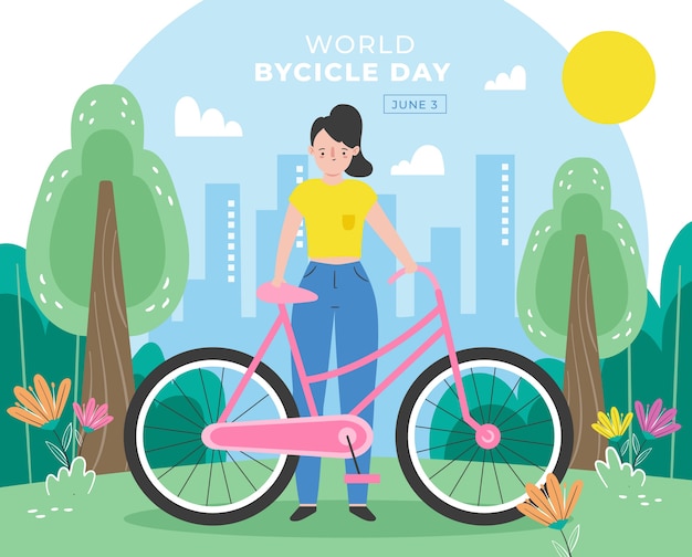 Flat world bicycle day illustration