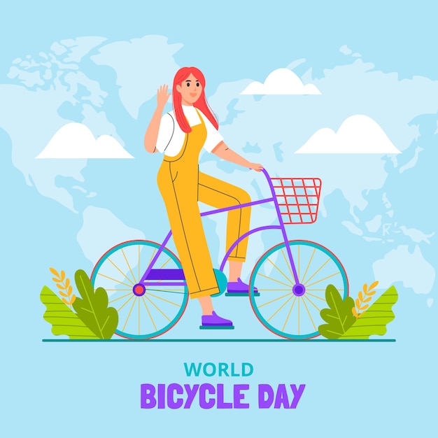 Vector flat world bicycle day illustration