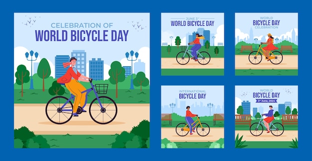 Flat world bicycle day instagram posts collection