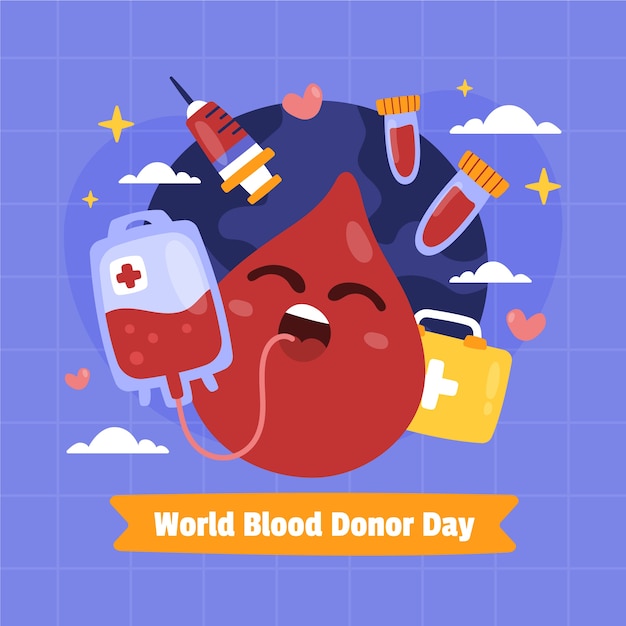 Vettore illustrazione della giornata mondiale del donatore di sangue piatto