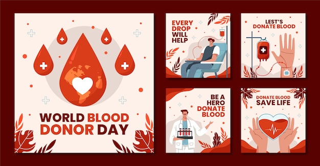 Vector flat world blood donor day instagram posts collection