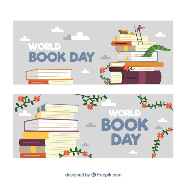 Flat world book day banners