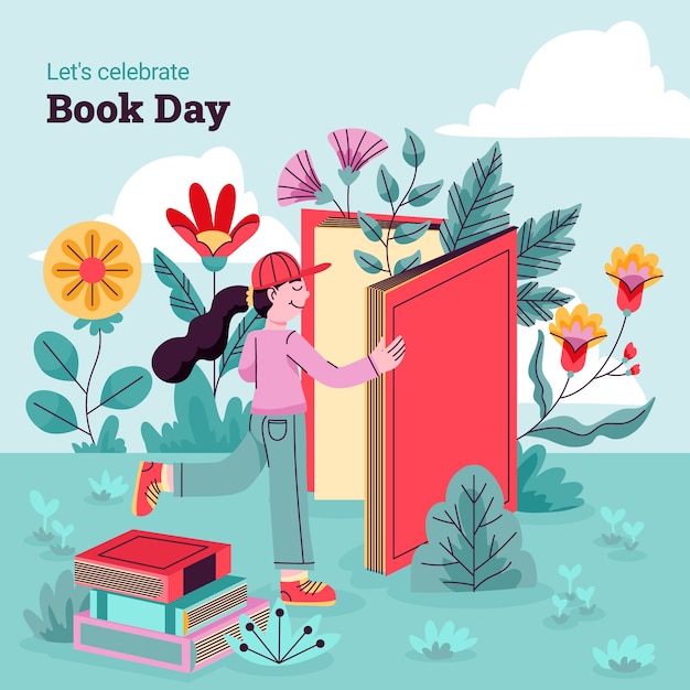 Flat world book day celebration illustration