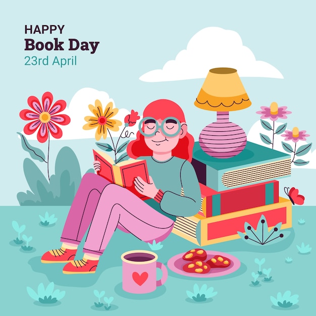 Flat world book day celebration illustration