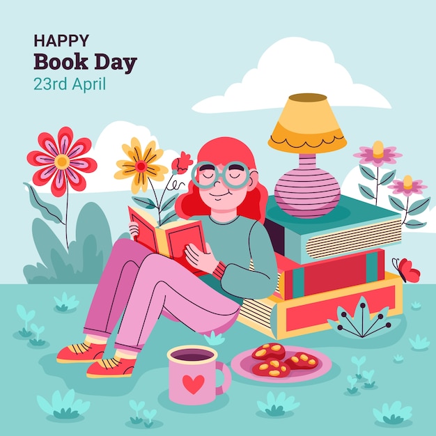 Vector flat world book day celebration illustration