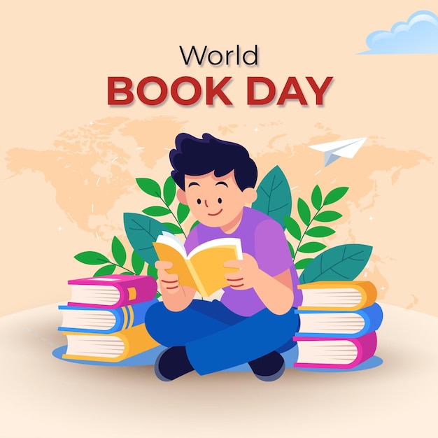 Vector flat world book day illustration post