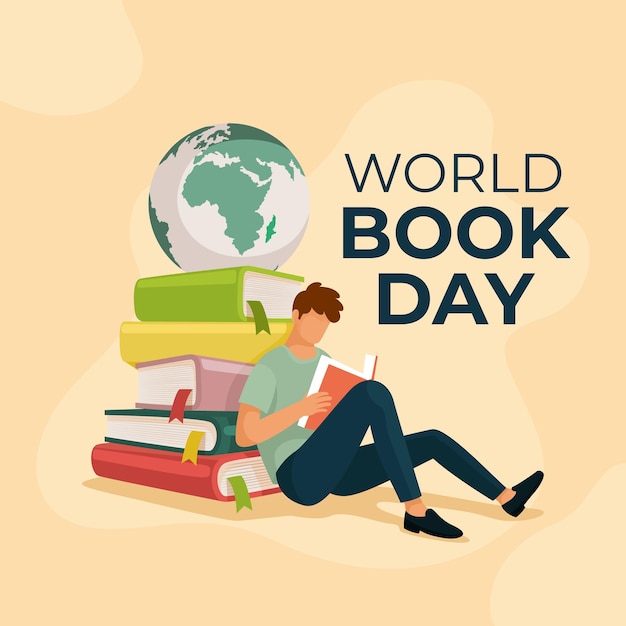 Flat world book day illustration post