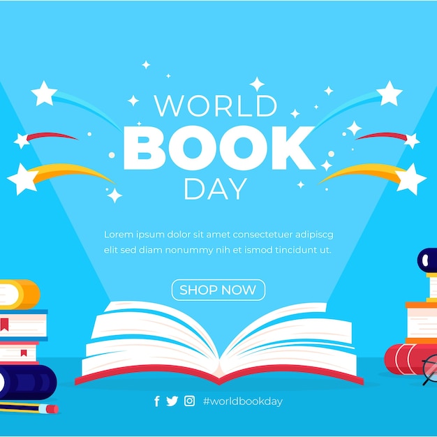 Vector flat world book day illustration post